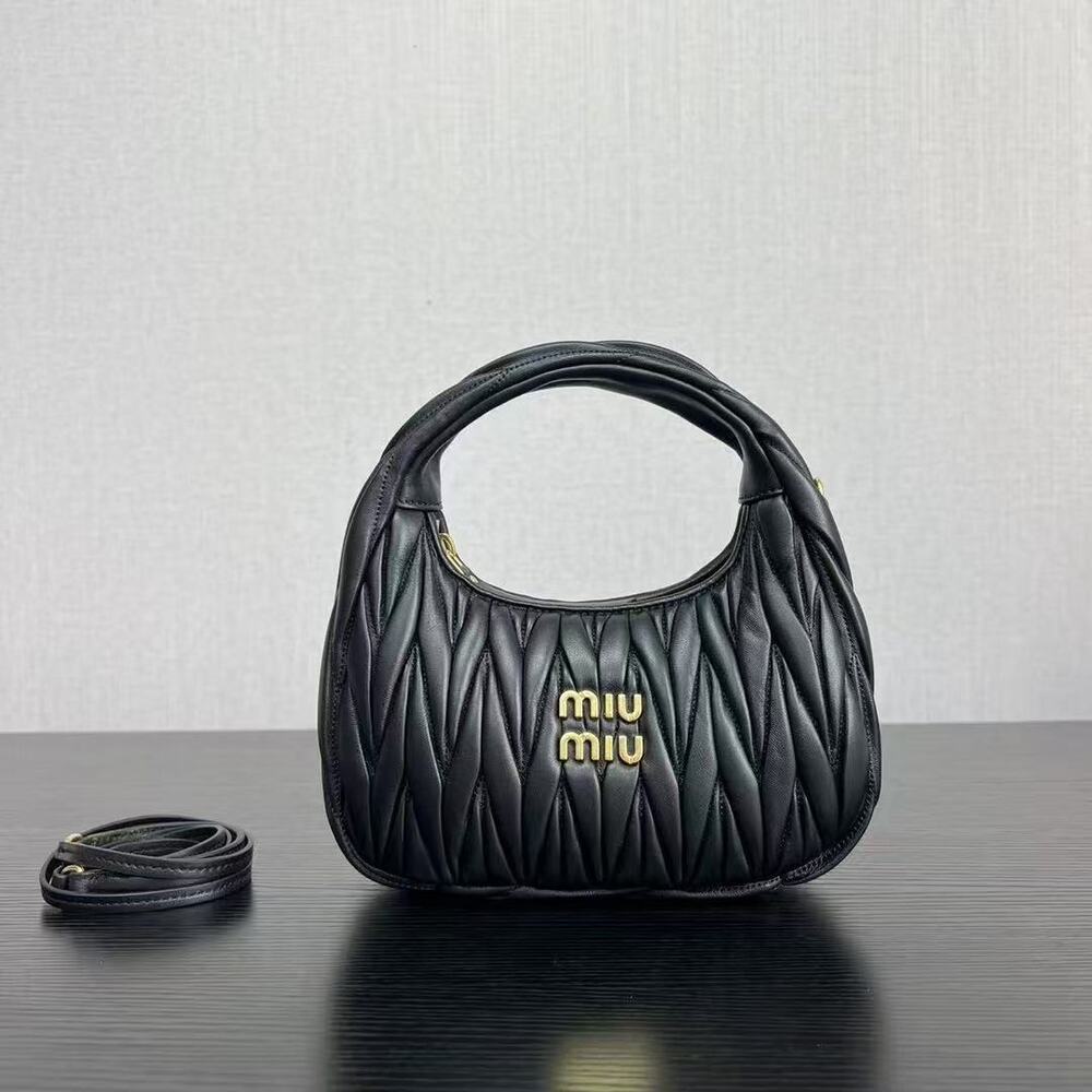 Miu Miu Black Matelassé Leather Mini Wander Hobo Bag
